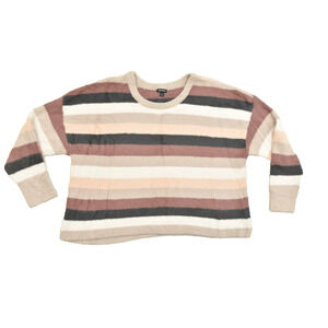 Torid Womens Size 3 Fuzzy Knit Striped Sweater Multicolor Crew Neck Long Sleeve